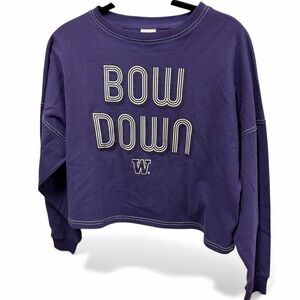 Chicka D Women’s Cropped Bow Down UW Huskies Long Sleeve Tee Size Small